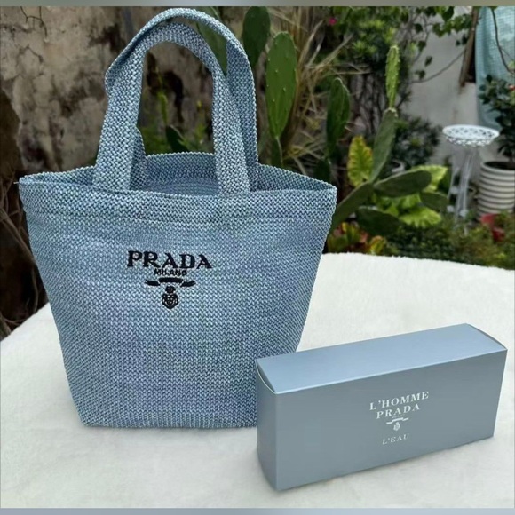 Prada Blue Rafia Small Tote - Picture 1 of 1